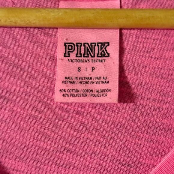 PINK Victoria’s Secret Small Varsity Stripe Long Sleeve Tee, Hot Pink - Cozy Fit - Picture 4 of 11